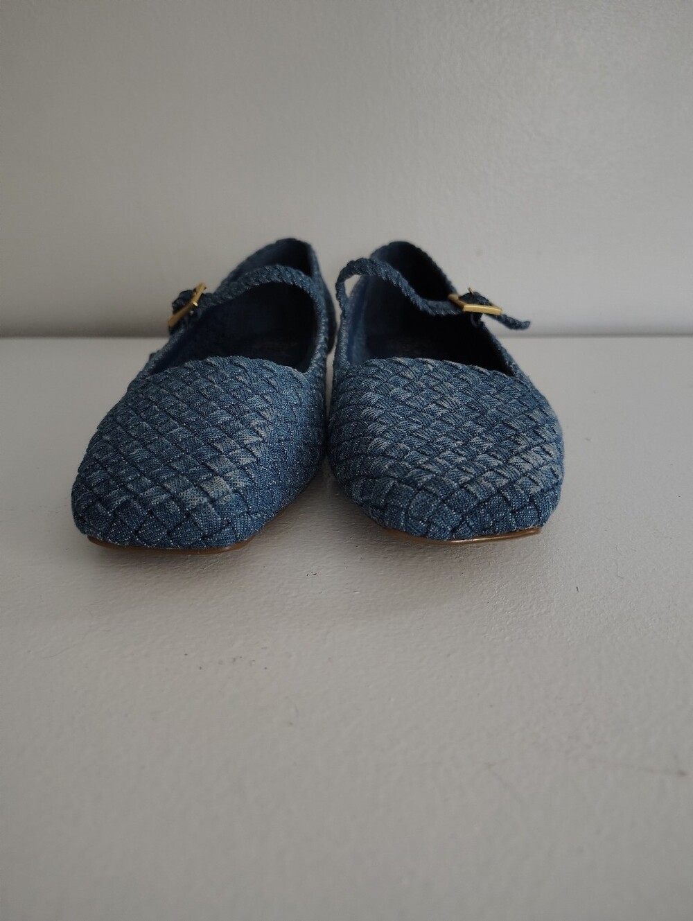 Vince Camuto Women's Sz 8 Blue Woven Denim Look Mary Jane Flats Square Toe - Picture 3 of 10